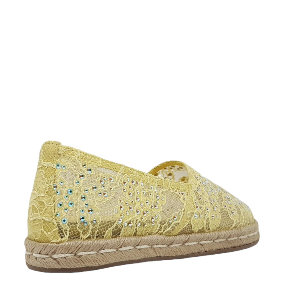 Espadrile galbene cu model de plasă și inserții cristale