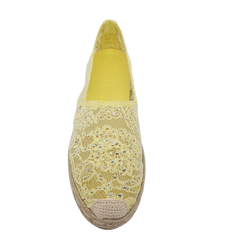 Espadrile galbene cu model de plasă și inserții cristale