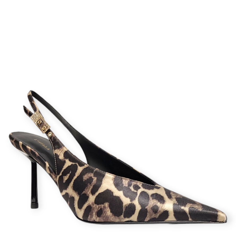 Pantofi Clivage Slingback din satin print leopard 204