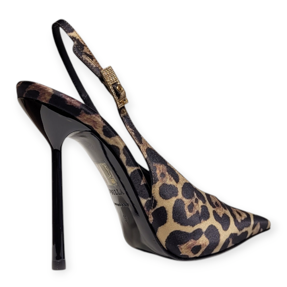 Pantofi Clivage Slingback din satin print leopard 101
