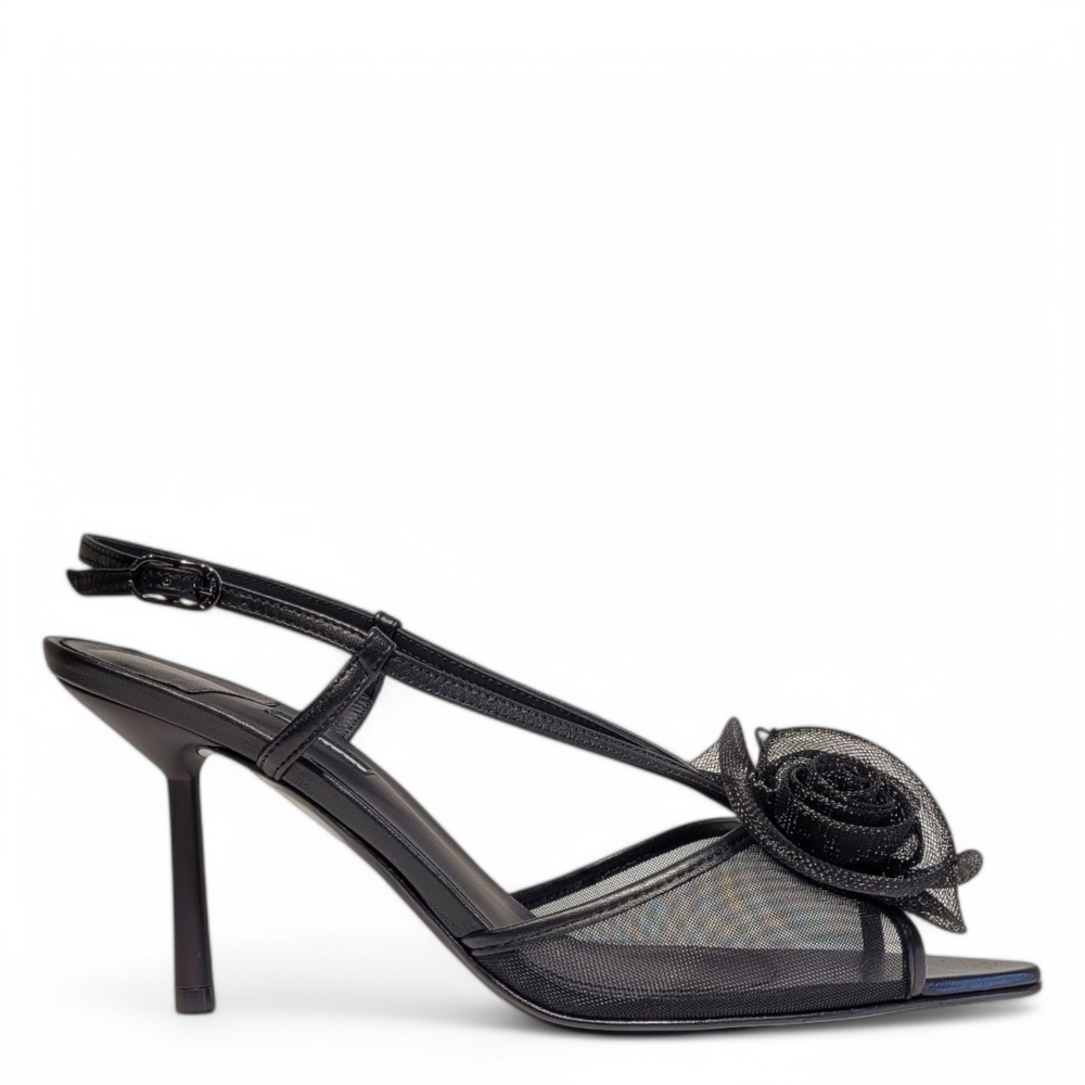 Sandale negre detaliu trandafir 105