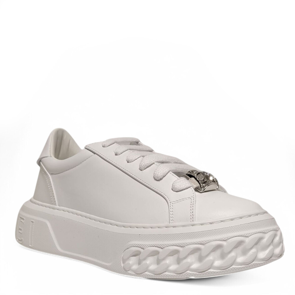 Sneakers Off Road albi cu detaliu cristale 105