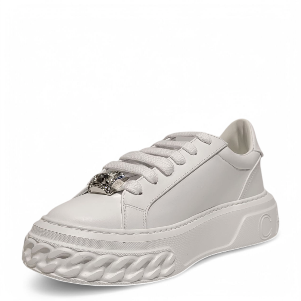 Sneakers Off Road albi cu detaliu cristale 105