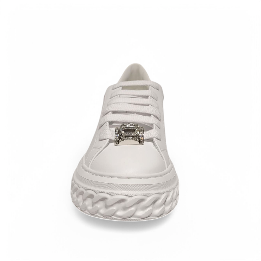 Sneakers Off Road albi cu detaliu cristale 105