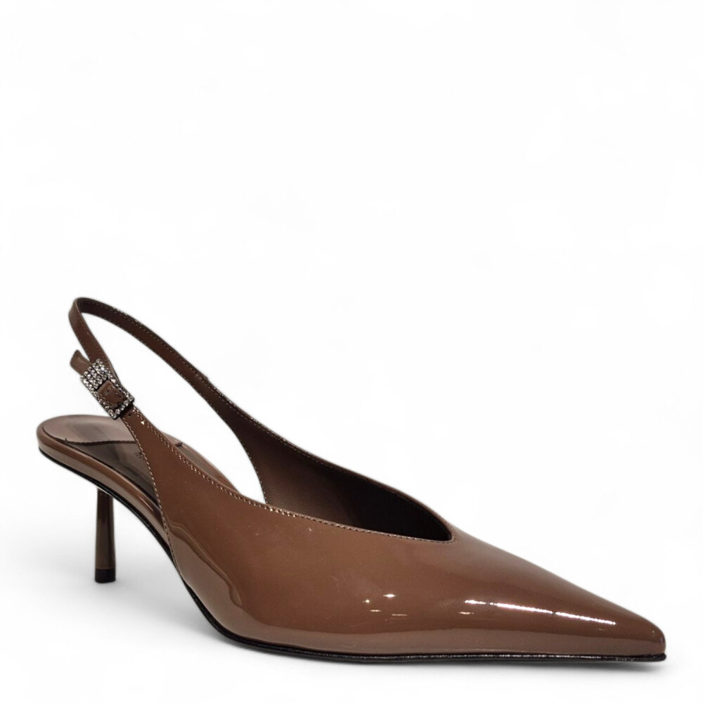 Pantofi Bella Slingback din piele maro lacuita 205