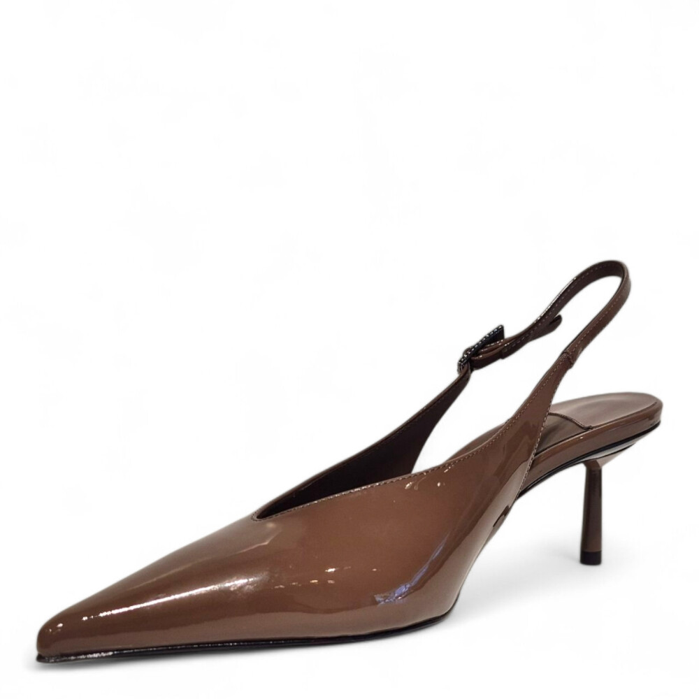 Pantofi Bella Slingback din piele maro lacuita 205