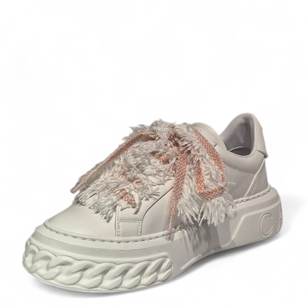 Sneakers Off Road albi cu siret roz 102