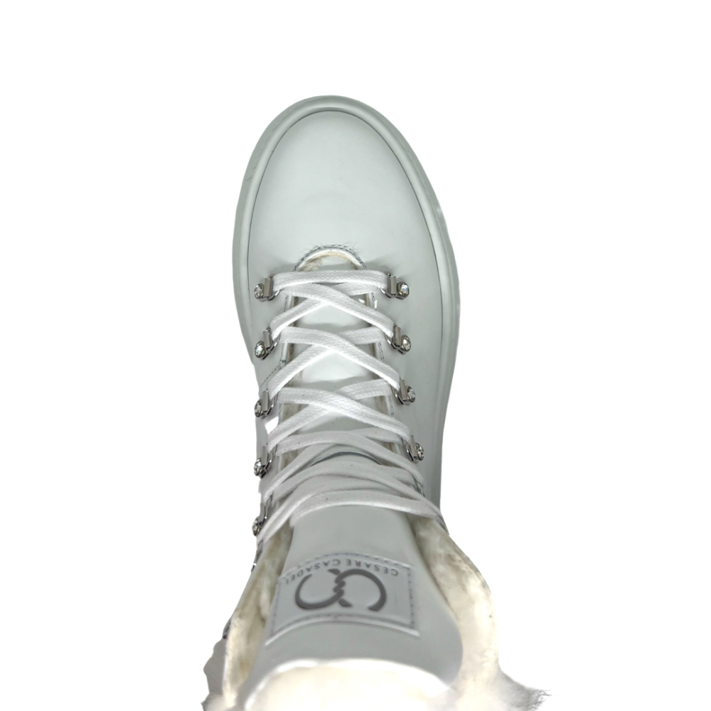 Sneakers albi cu blana
