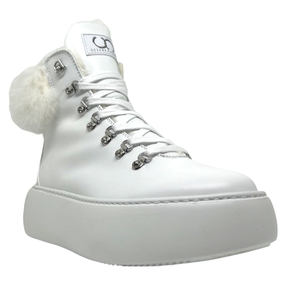 Sneakers albi cu blana