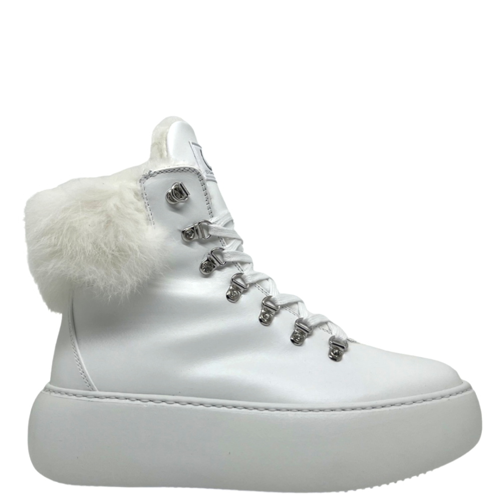 Sneakers albi cu blana
