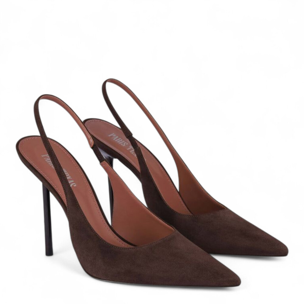 Pantofi slingback Lidia maro din piele intoarsa 205