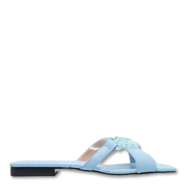 Papuci bleu din piele naturala