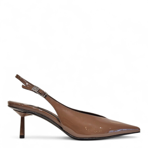 Pantofi Bella Slingback din piele maro lacuita 205