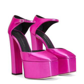 Sandale fuchsia cu toc gros