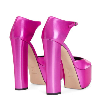 Sandale fuchsia cu toc gros