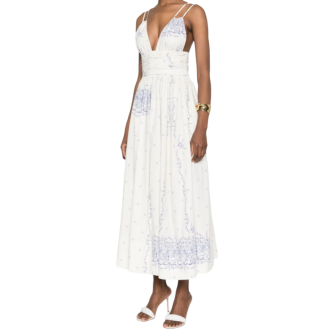 Rochie maxi alba cu print floral