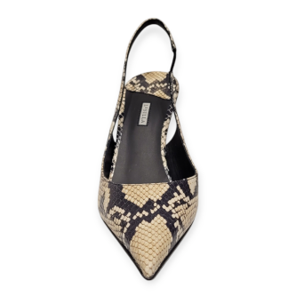 Pantofi Bella Slingback din piele print piton bej 101
