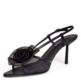 Sandale negre detaliu trandafir 105