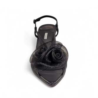 Sandale negre detaliu trandafir 105