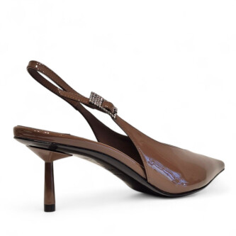 Pantofi Bella Slingback din piele maro lacuita 205