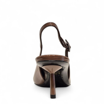 Pantofi Bella Slingback din piele maro lacuita 205