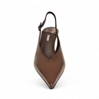 Pantofi Bella Slingback din piele maro lacuita 205