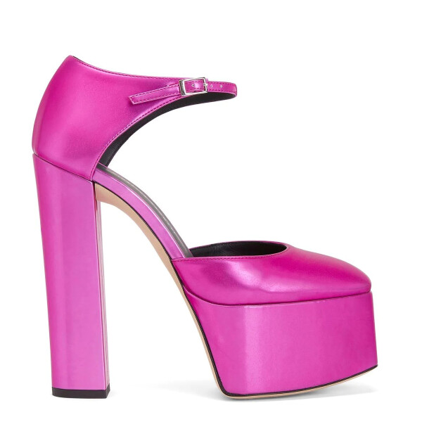 Sandale fuchsia cu toc gros
